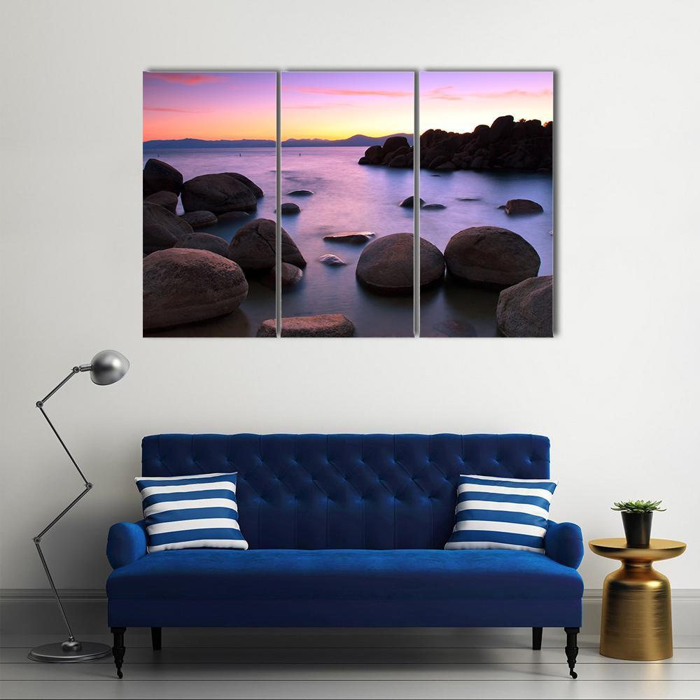 Sunset Over Lake Tahoe Canvas Wall Art-3 Horizontal-Gallery Wrap-37" x 24"-Tiaracle