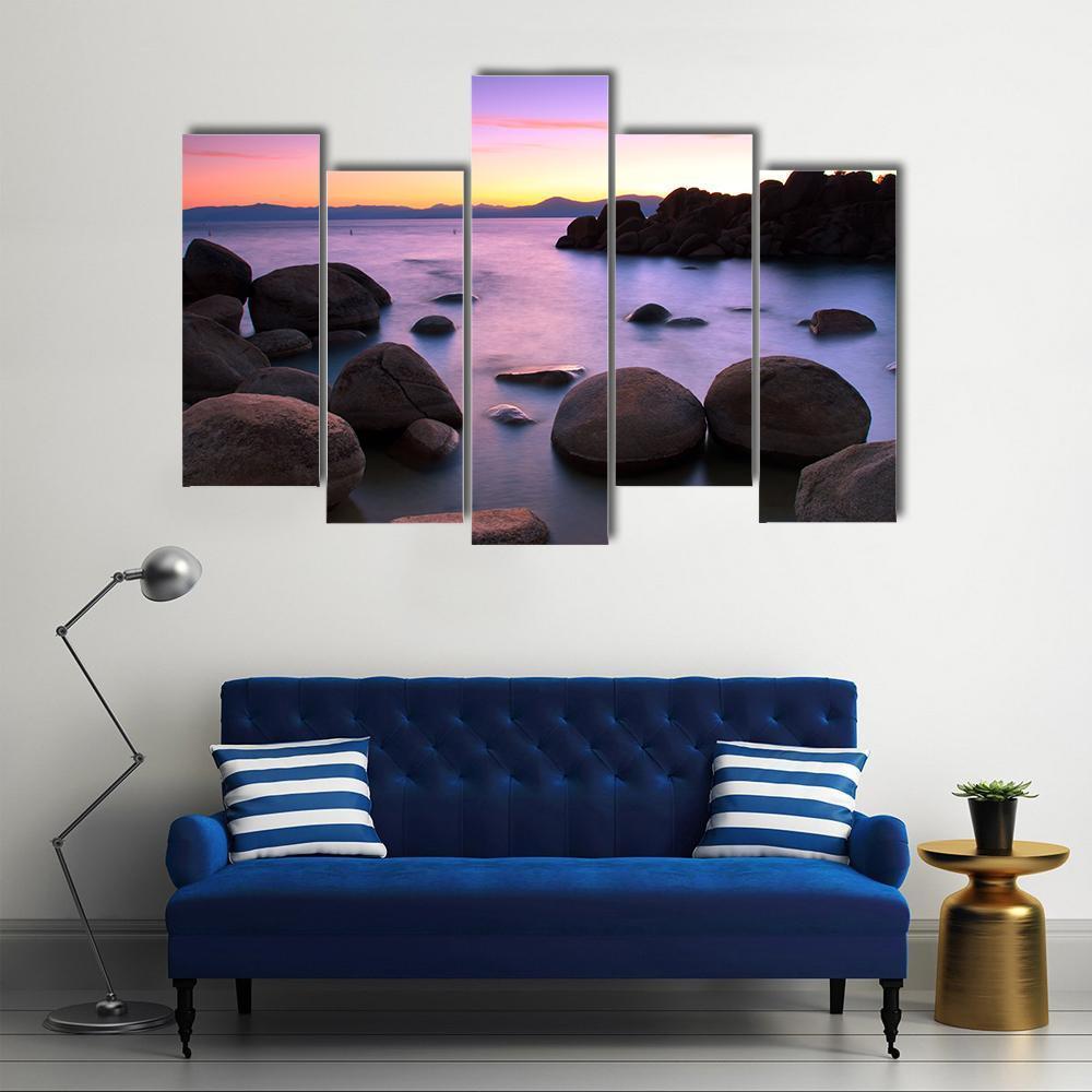 Sunset Over Lake Tahoe Canvas Wall Art-5 Pop-Gallery Wrap-47" x 32"-Tiaracle