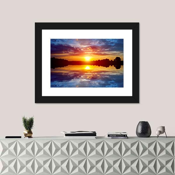 Sunset Scene On Lake Canvas Wall Art-1 Piece-Framed Print-20" x 16"-Tiaracle