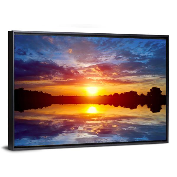 Sunset Scene On Lake Canvas Wall Art-3 Horizontal-Gallery Wrap-25" x 16"-Tiaracle