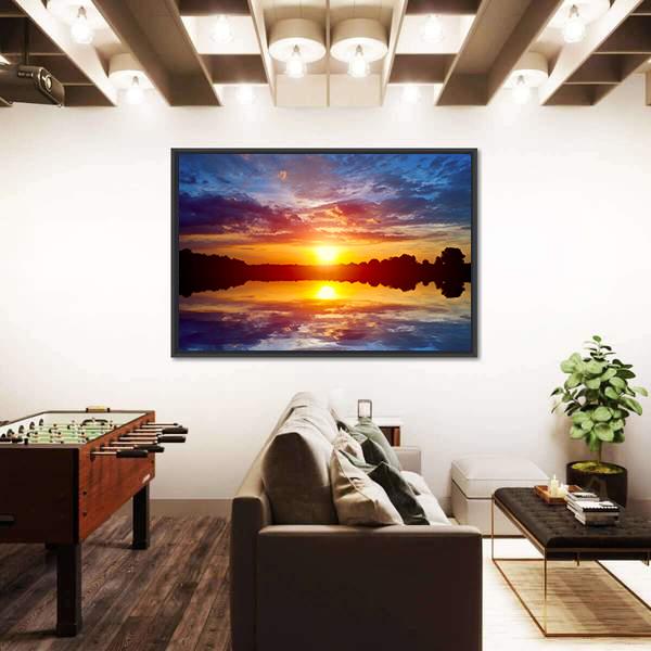 Sunset Scene On Lake Canvas Wall Art-3 Horizontal-Gallery Wrap-25" x 16"-Tiaracle