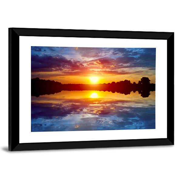 Sunset Scene On Lake Canvas Wall Art-3 Horizontal-Gallery Wrap-25" x 16"-Tiaracle