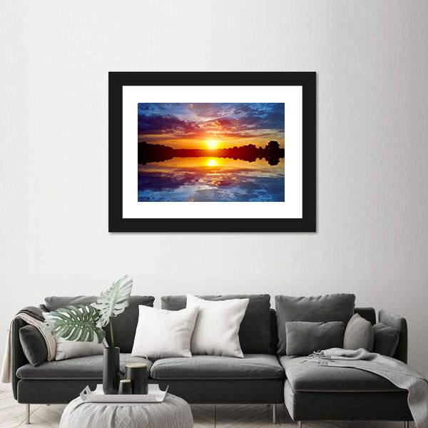 Sunset Scene On Lake Canvas Wall Art-3 Horizontal-Gallery Wrap-25" x 16"-Tiaracle
