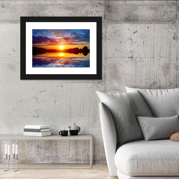 Sunset Scene On Lake Canvas Wall Art-3 Horizontal-Gallery Wrap-25" x 16"-Tiaracle