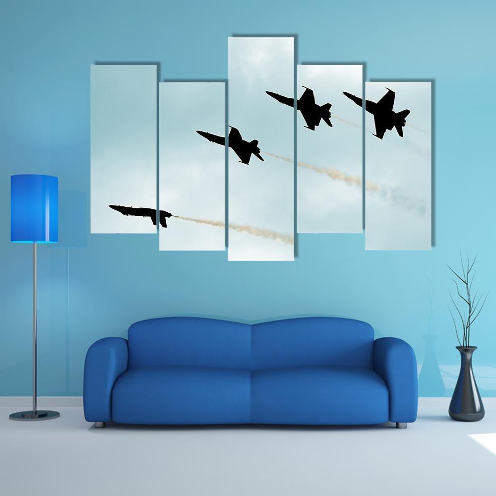 Supersonic Jets Silhouettes Canvas Wall Art-5 Pop-Gallery Wrap-47" x 32"-Tiaracle