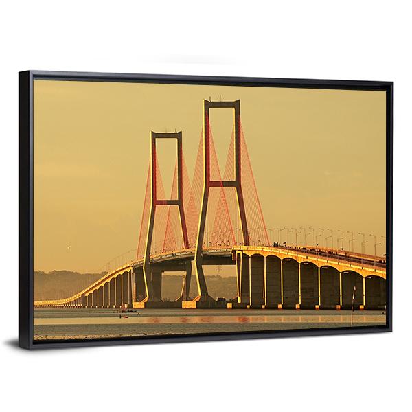 Suramadu Bridge Canvas Wall Art-3 Horizontal-Gallery Wrap-25" x 16"-Tiaracle