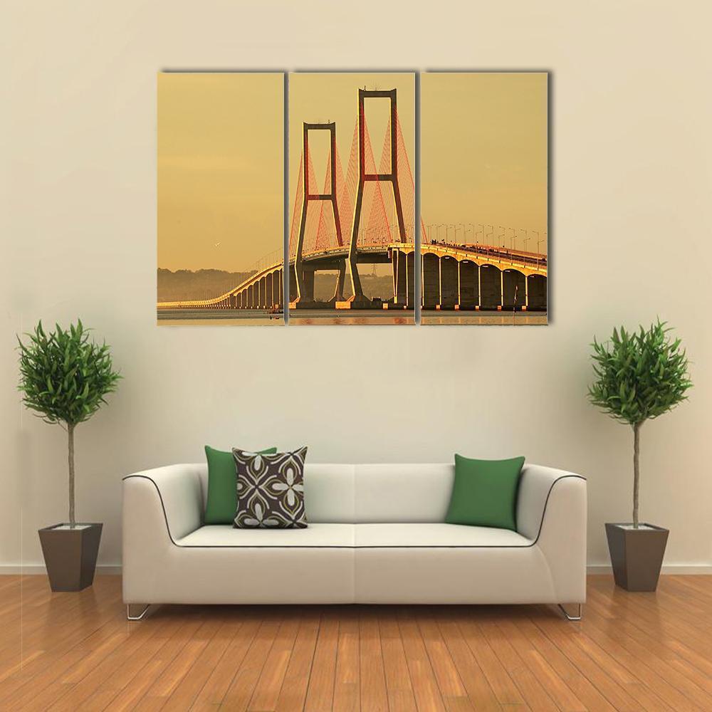 Suramadu Bridge Canvas Wall Art-3 Horizontal-Gallery Wrap-37" x 24"-Tiaracle