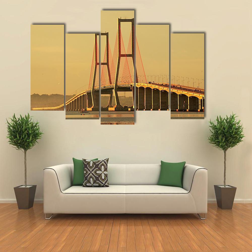 Suramadu Bridge Canvas Wall Art-5 Pop-Gallery Wrap-47" x 32"-Tiaracle