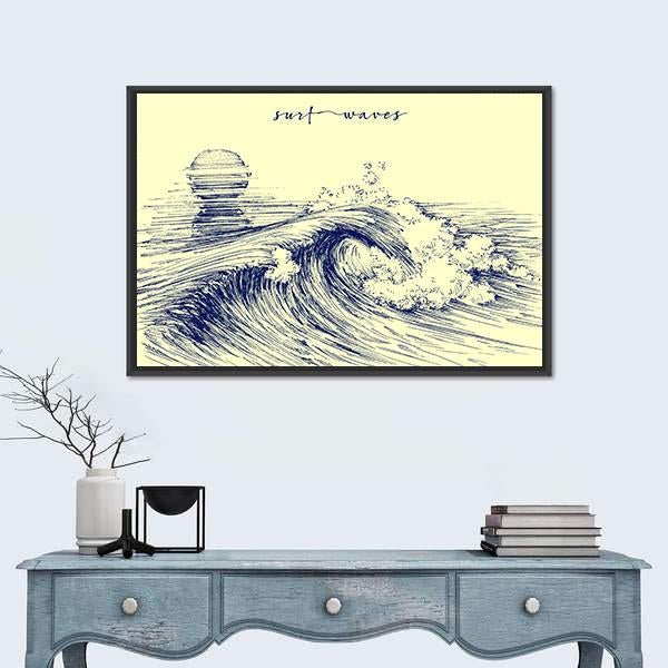 Surf Waves Sea Waves Canvas Wall Art-1 Piece-Floating Frame-24" x 16"-Tiaracle