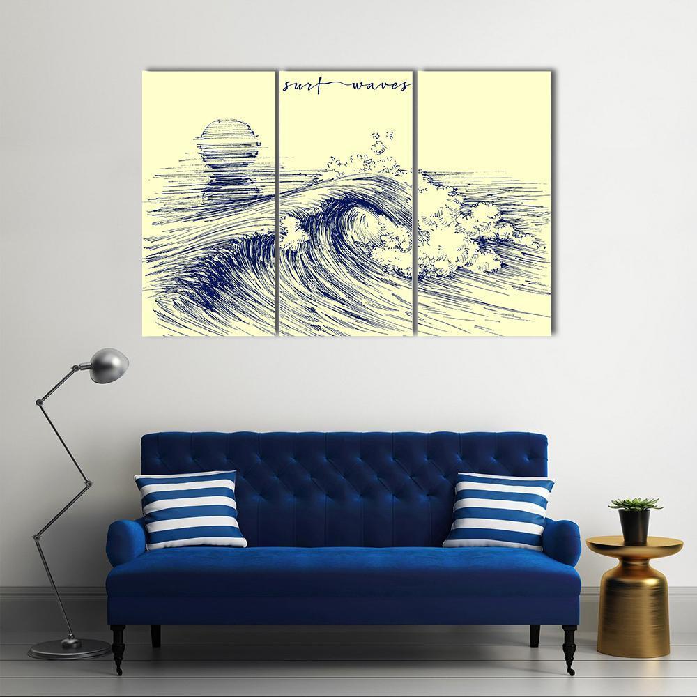 Surf Waves Sea Waves Canvas Wall Art-3 Horizontal-Gallery Wrap-37" x 24"-Tiaracle