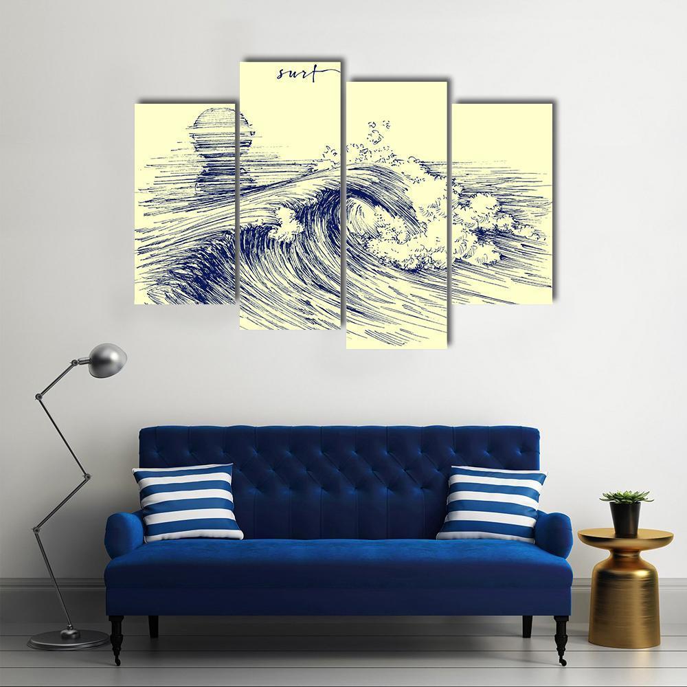 Surf Waves Sea Waves Canvas Wall Art-4 Pop-Gallery Wrap-50" x 32"-Tiaracle