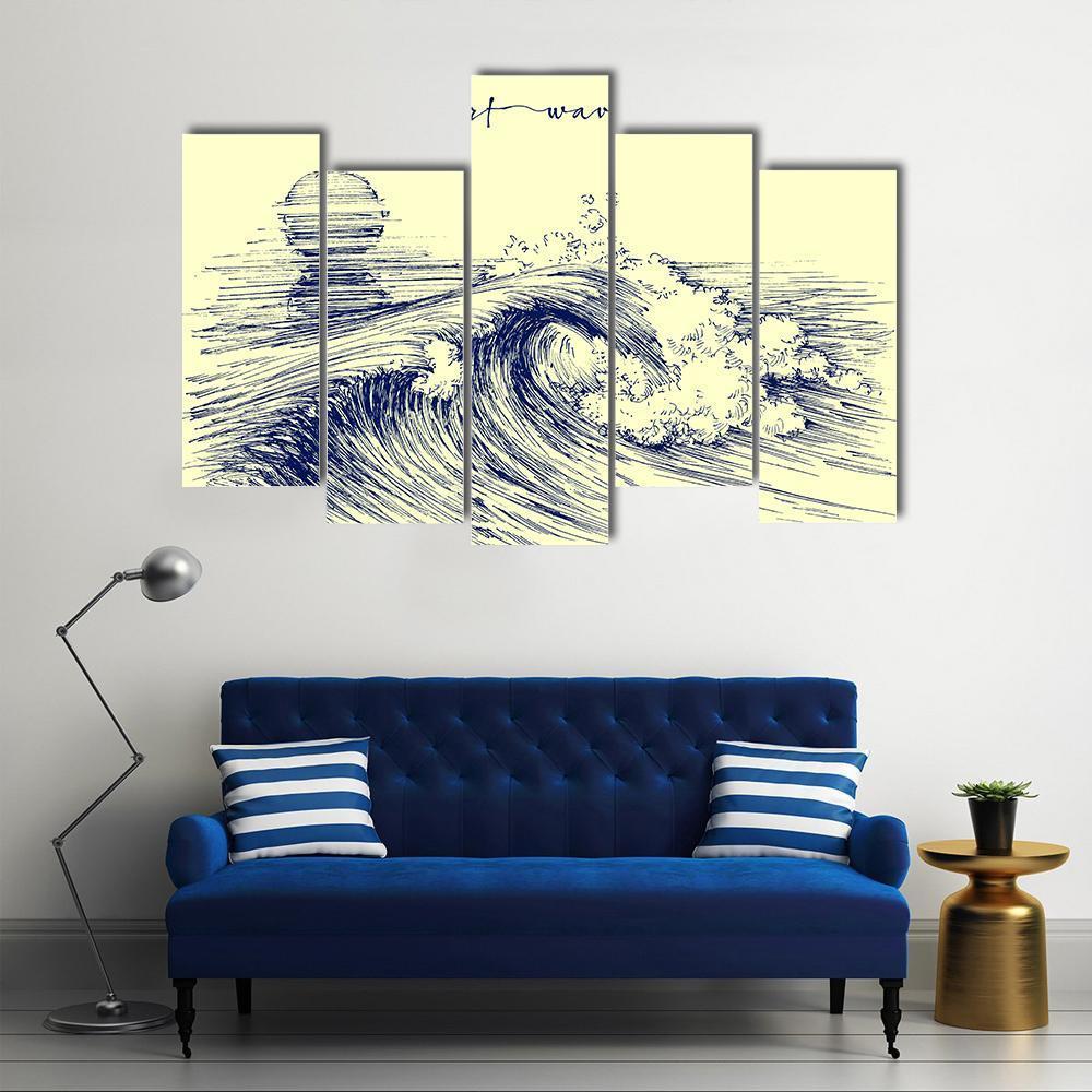 Surf Waves Sea Waves Canvas Wall Art-5 Pop-Gallery Wrap-47" x 32"-Tiaracle