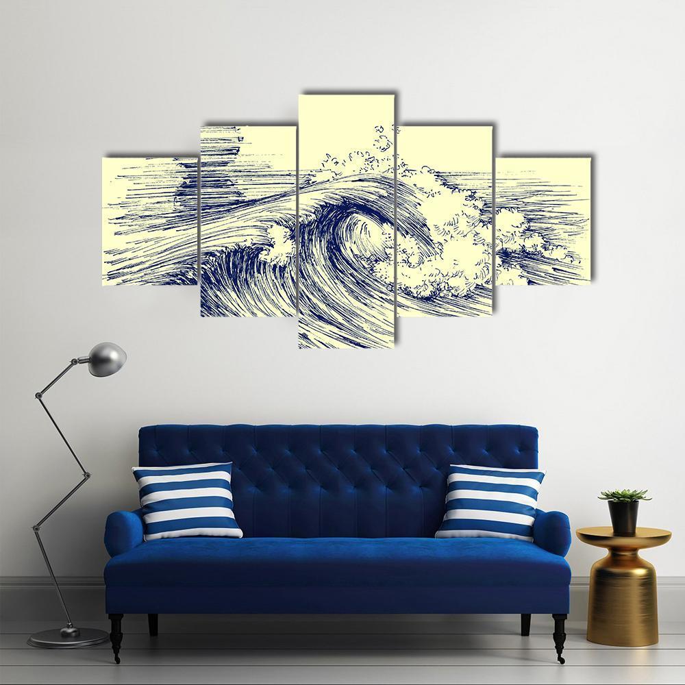 Surf Waves Sea Waves Canvas Wall Art-5 Star-Gallery Wrap-62" x 32"-Tiaracle