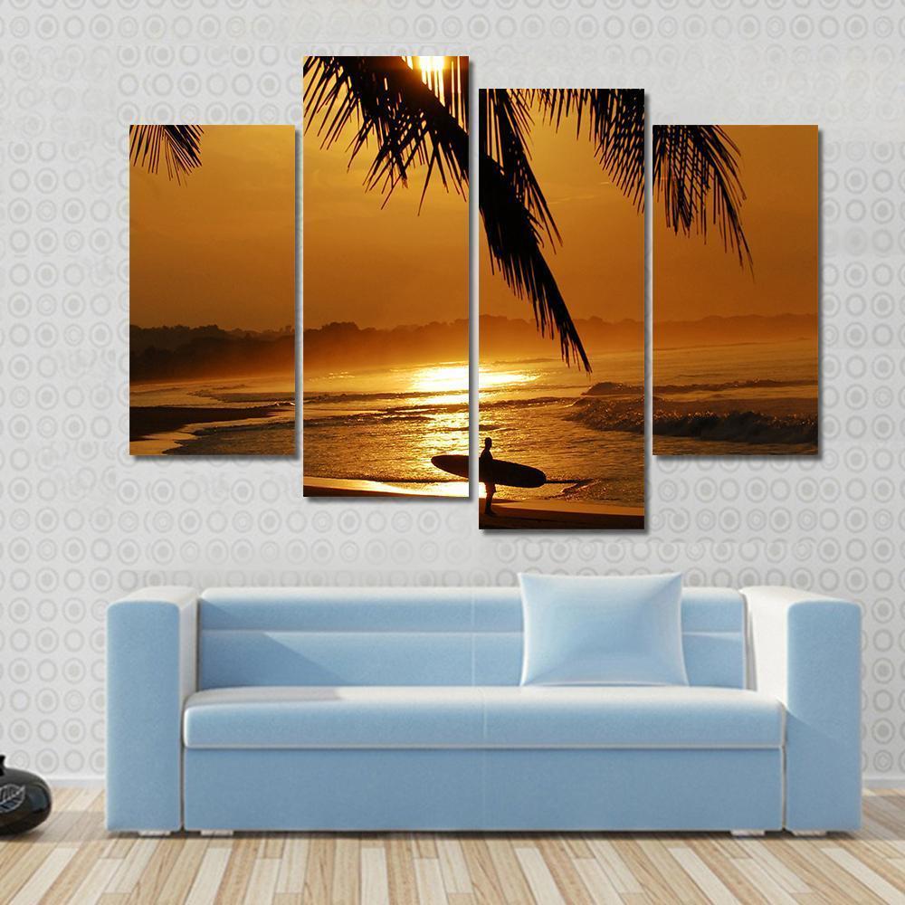 Surfer In Costa Rica Canvas Wall Art-4 Pop-Gallery Wrap-50" x 32"-Tiaracle