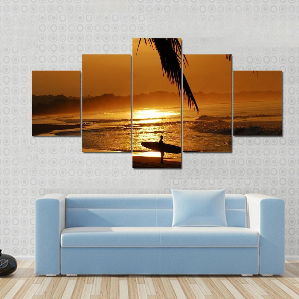 Surfer In Costa Rica Canvas Wall Art-5 Star-Gallery Wrap-62" x 32"-Tiaracle