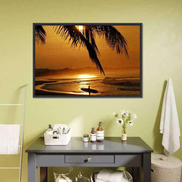 Surfer In Costa Rica Canvas Wall Art-1 Piece-Floating Frame-24" x 16"-Tiaracle