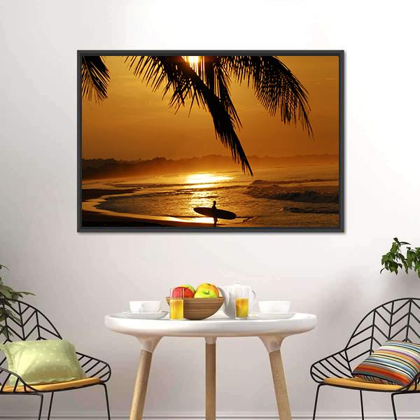 Surfer In Costa Rica Canvas Wall Art-3 Horizontal-Gallery Wrap-25" x 16"-Tiaracle