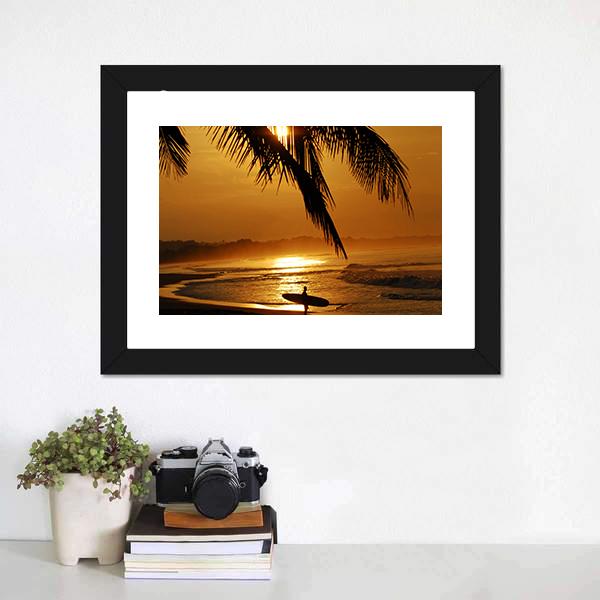 Surfer In Costa Rica Canvas Wall Art-1 Piece-Framed Print-20" x 16"-Tiaracle