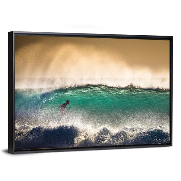 Surfer On Blue Ocean Wave in Bali Indonesia Canvas Wall Art-3 Horizontal-Gallery Wrap-25" x 16"-Tiaracle