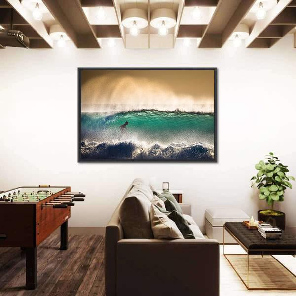 Surfer On Blue Ocean Wave in Bali Indonesia Canvas Wall Art-3 Horizontal-Gallery Wrap-25" x 16"-Tiaracle