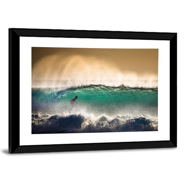 Surfer On Blue Ocean Wave in Bali Indonesia Canvas Wall Art-3 Horizontal-Gallery Wrap-25" x 16"-Tiaracle