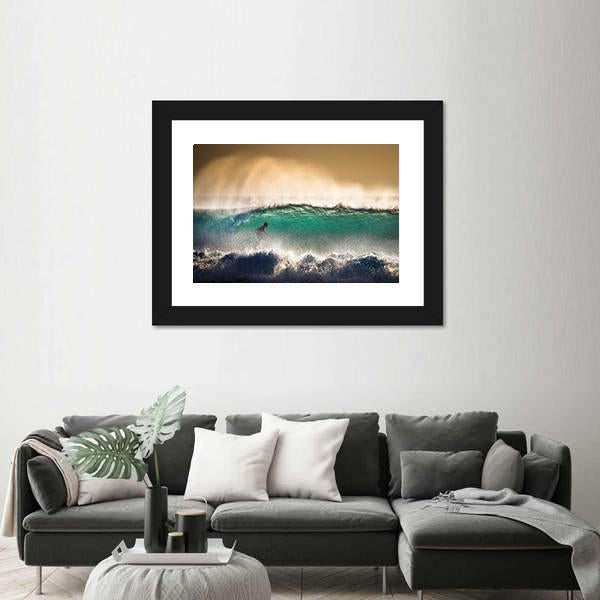 Surfer On Blue Ocean Wave in Bali Indonesia Canvas Wall Art-3 Horizontal-Gallery Wrap-25" x 16"-Tiaracle