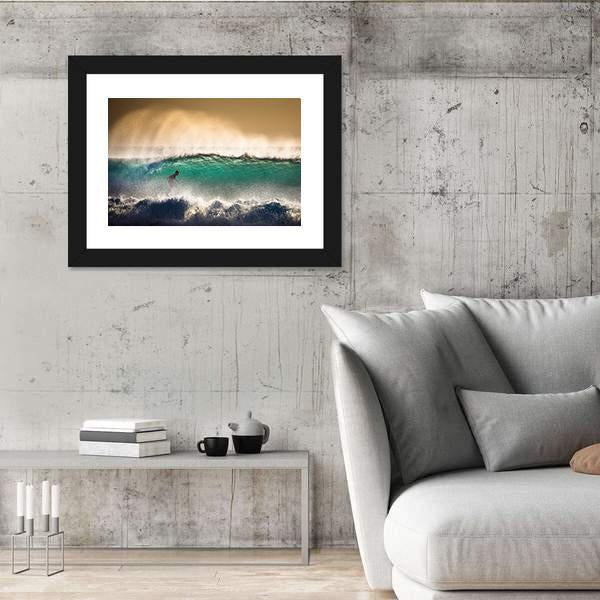 Surfer On Blue Ocean Wave in Bali Indonesia Canvas Wall Art-3 Horizontal-Gallery Wrap-25" x 16"-Tiaracle