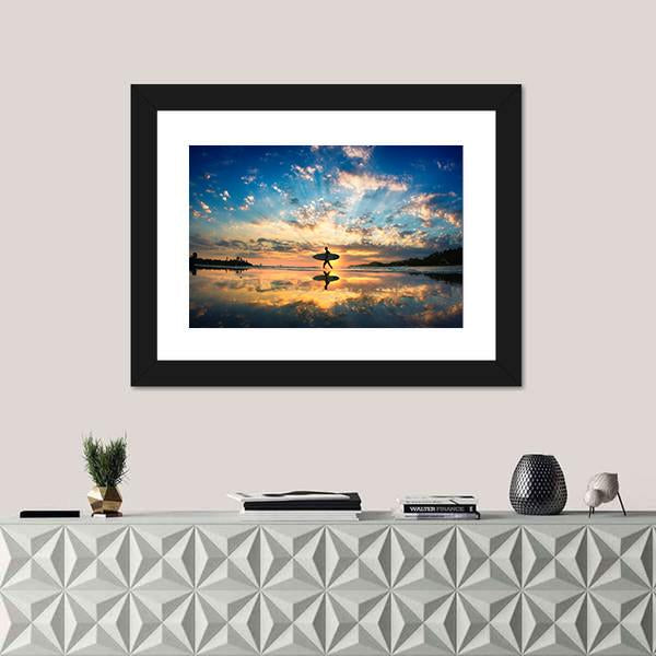 Surfer On Sea Shore Canvas Wall Art-1 Piece-Framed Print-20" x 16"-Tiaracle