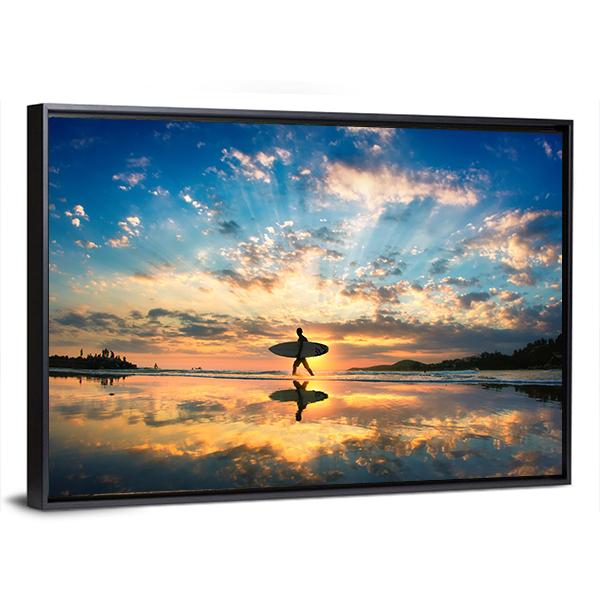 Surfer On Sea Shore Canvas Wall Art-3 Horizontal-Gallery Wrap-25" x 16"-Tiaracle