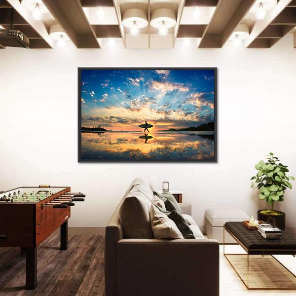 Surfer On Sea Shore Canvas Wall Art-3 Horizontal-Gallery Wrap-25" x 16"-Tiaracle