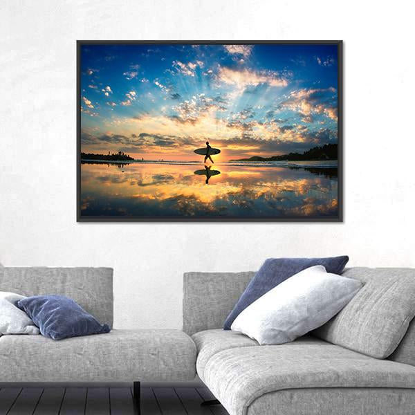 Surfer On Sea Shore Canvas Wall Art-3 Horizontal-Gallery Wrap-25" x 16"-Tiaracle