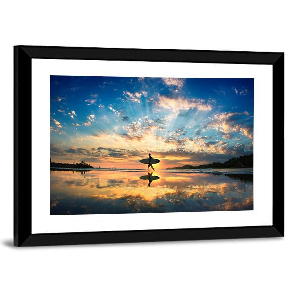 Surfer On Sea Shore Canvas Wall Art-3 Horizontal-Gallery Wrap-25" x 16"-Tiaracle