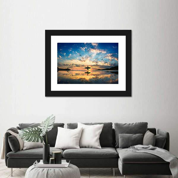 Surfer On Sea Shore Canvas Wall Art-3 Horizontal-Gallery Wrap-25" x 16"-Tiaracle