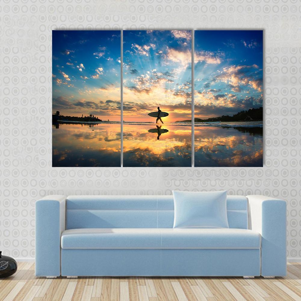 Surfer On Sea Shore Canvas Wall Art-3 Horizontal-Gallery Wrap-37" x 24"-Tiaracle