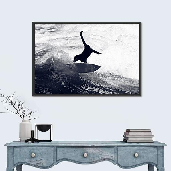 Surfer Riding The Waves Canvas Wall Art-1 Piece-Floating Frame-24" x 16"-Tiaracle