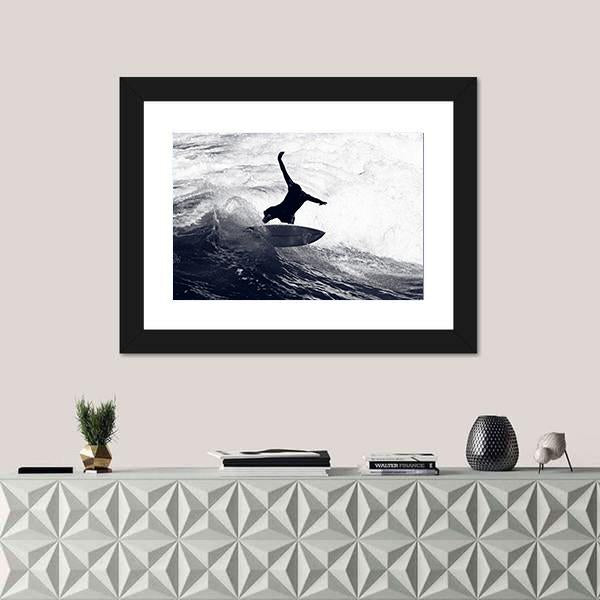 Surfer Riding The Waves Canvas Wall Art-1 Piece-Framed Print-20" x 16"-Tiaracle