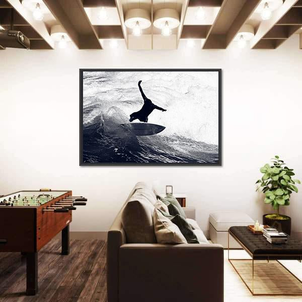 Surfer Riding The Waves Canvas Wall Art-3 Horizontal-Gallery Wrap-25" x 16"-Tiaracle