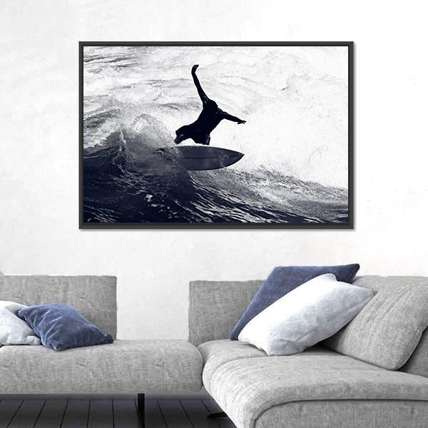 Surfer Riding The Waves Canvas Wall Art-3 Horizontal-Gallery Wrap-25" x 16"-Tiaracle