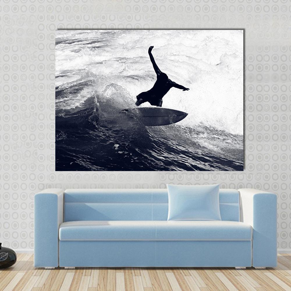 Surfer Riding The Waves Canvas Wall Art-1 Piece-Gallery Wrap-48" x 32"-Tiaracle