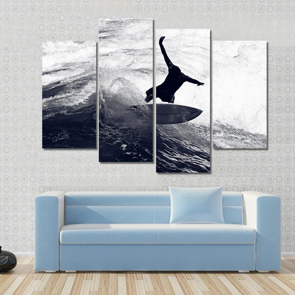 Surfer Riding The Waves Canvas Wall Art-4 Pop-Gallery Wrap-50" x 32"-Tiaracle