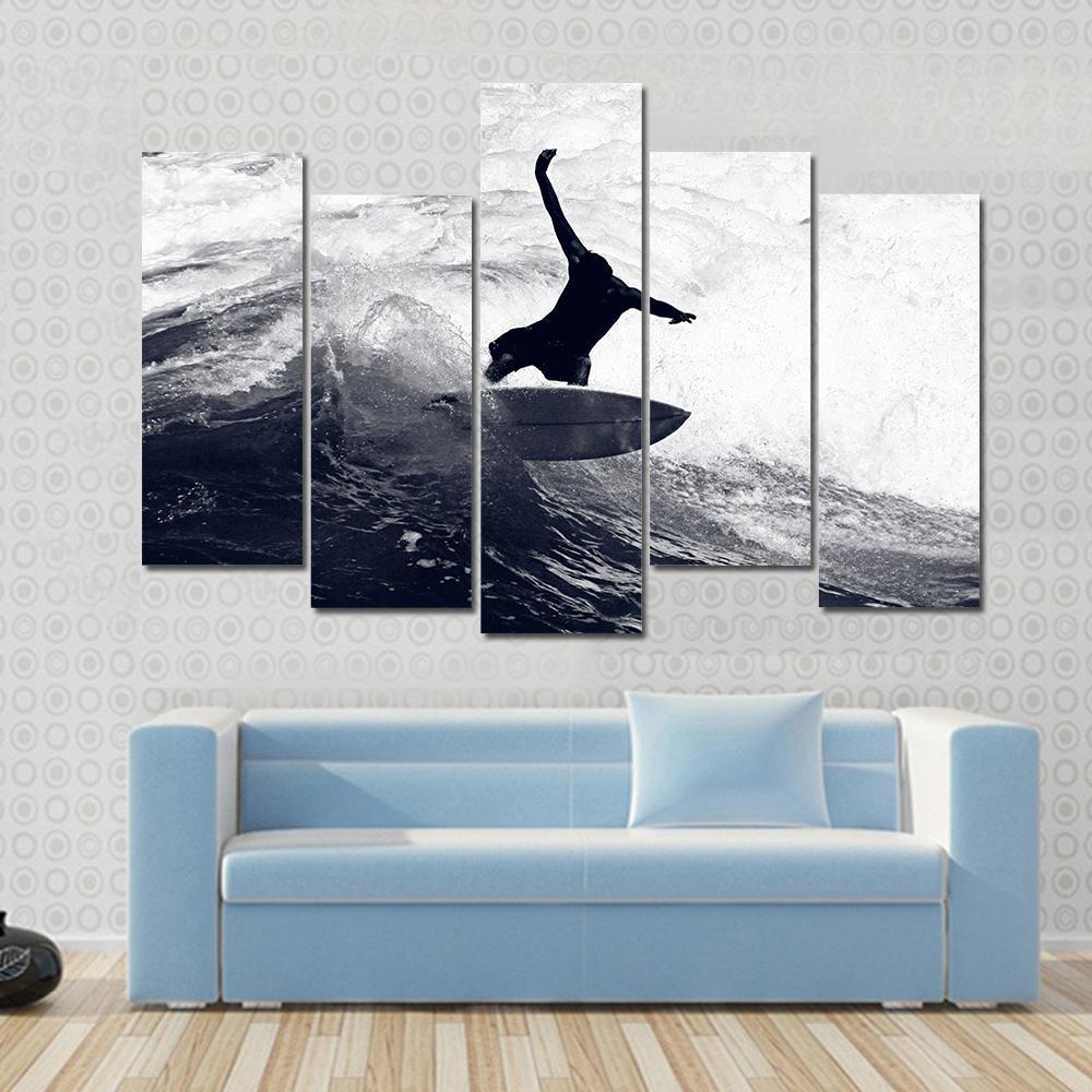 Surfer Riding The Waves Canvas Wall Art-5 Pop-Gallery Wrap-47" x 32"-Tiaracle