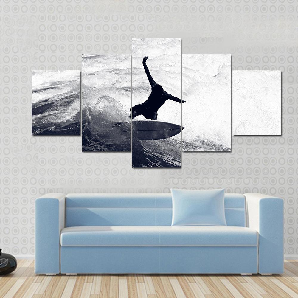 Surfer Riding The Waves Canvas Wall Art-5 Star-Gallery Wrap-62" x 32"-Tiaracle