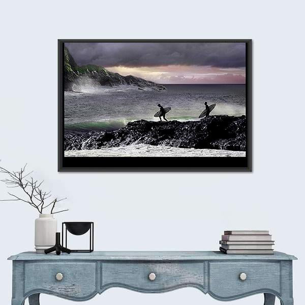 Surfers Going For Surfing Canvas Wall Art-1 Piece-Floating Frame-24" x 16"-Tiaracle