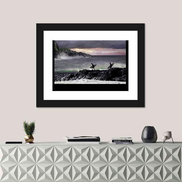 Surfers Going For Surfing Canvas Wall Art-1 Piece-Framed Print-20" x 16"-Tiaracle