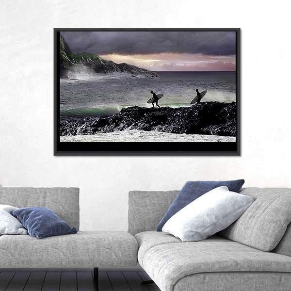 Surfers Going For Surfing Canvas Wall Art-3 Horizontal-Gallery Wrap-25" x 16"-Tiaracle