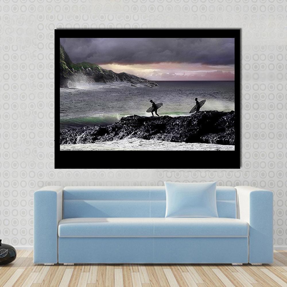 Surfers Going For Surfing Canvas Wall Art-1 Piece-Gallery Wrap-48" x 32"-Tiaracle