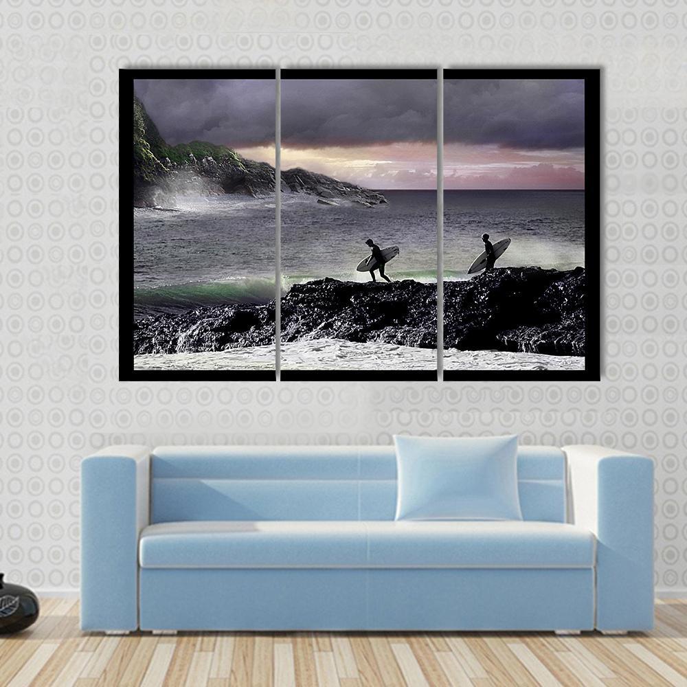 Surfers Going For Surfing Canvas Wall Art-3 Horizontal-Gallery Wrap-37" x 24"-Tiaracle