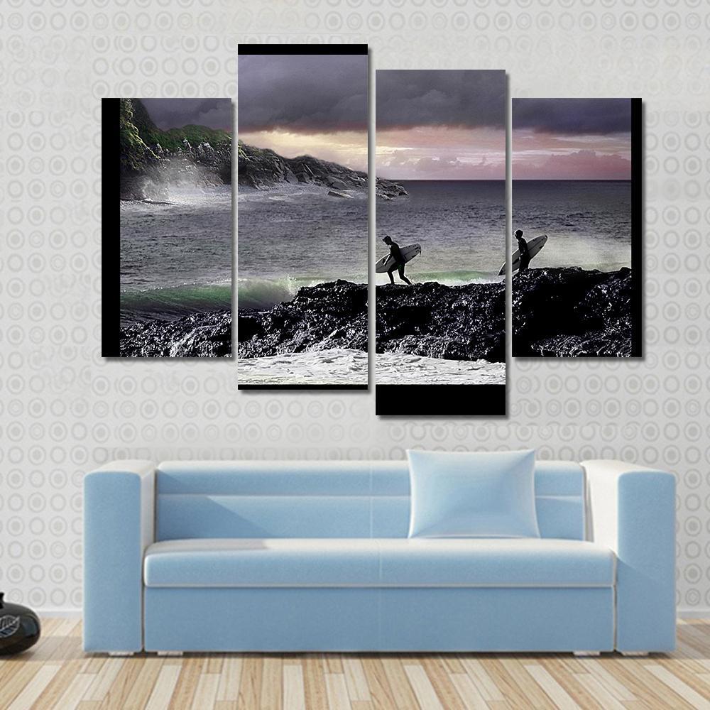 Surfers Going For Surfing Canvas Wall Art-4 Pop-Gallery Wrap-50" x 32"-Tiaracle