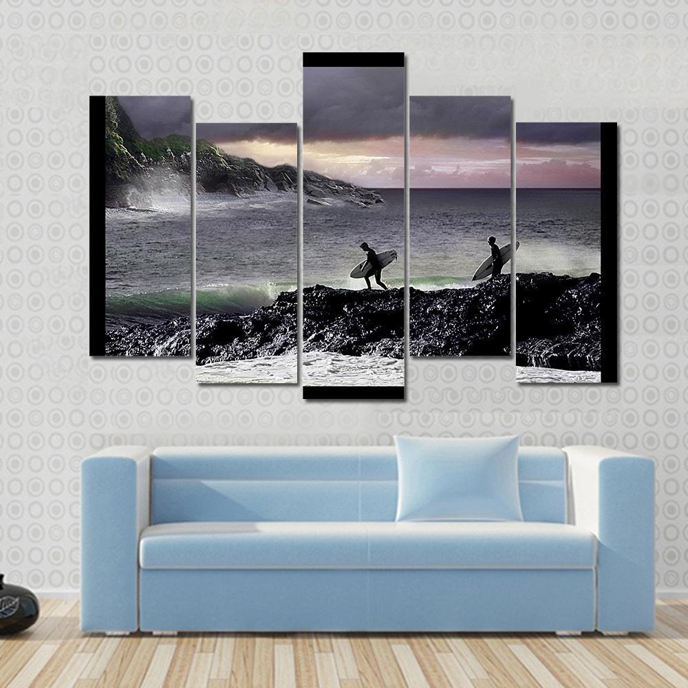 Surfers Going For Surfing Canvas Wall Art-5 Pop-Gallery Wrap-47" x 32"-Tiaracle