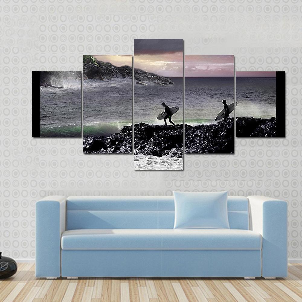 Surfers Going For Surfing Canvas Wall Art-5 Star-Gallery Wrap-62" x 32"-Tiaracle